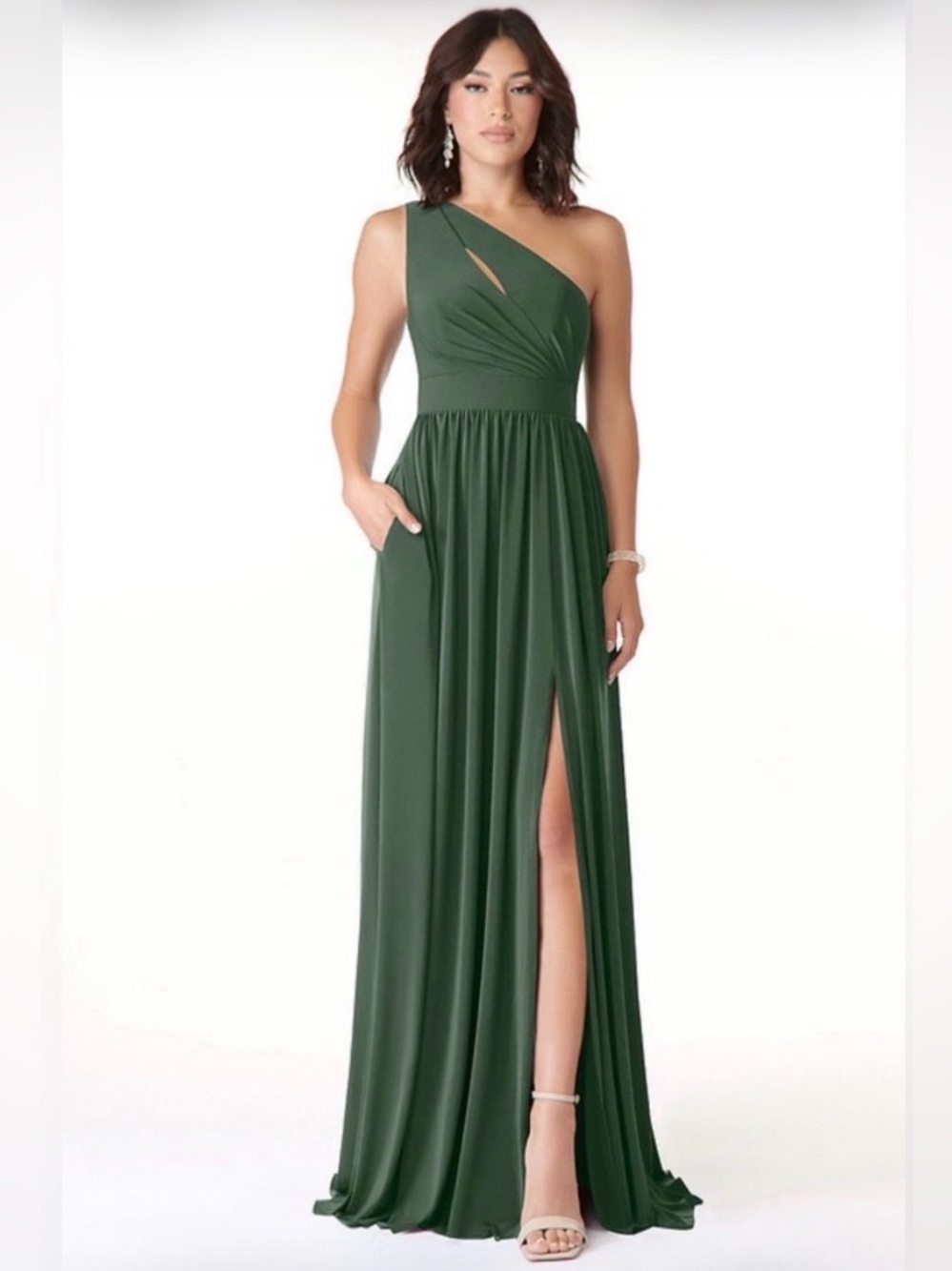 Azazie Jasna Stretch Eucalyptus A-Line One Shoulder Luxe Knit Dress
